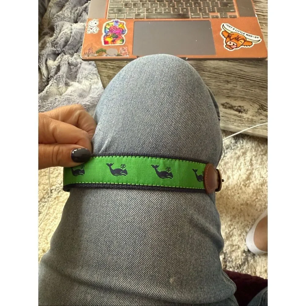 J. Bailey Navy & Green Whale Ribbon Belt sz 20 EUC